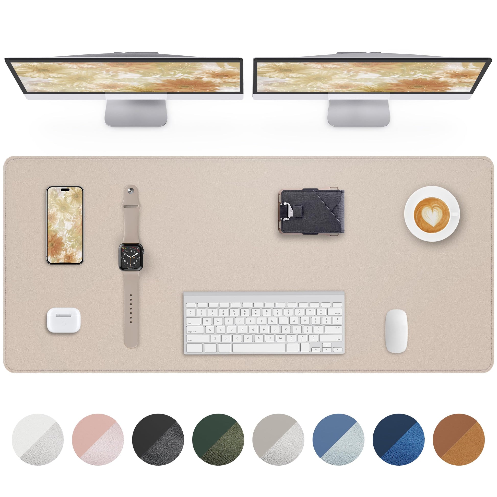 AFIING Leather Desk Pad Protector,48" x 17", Beige