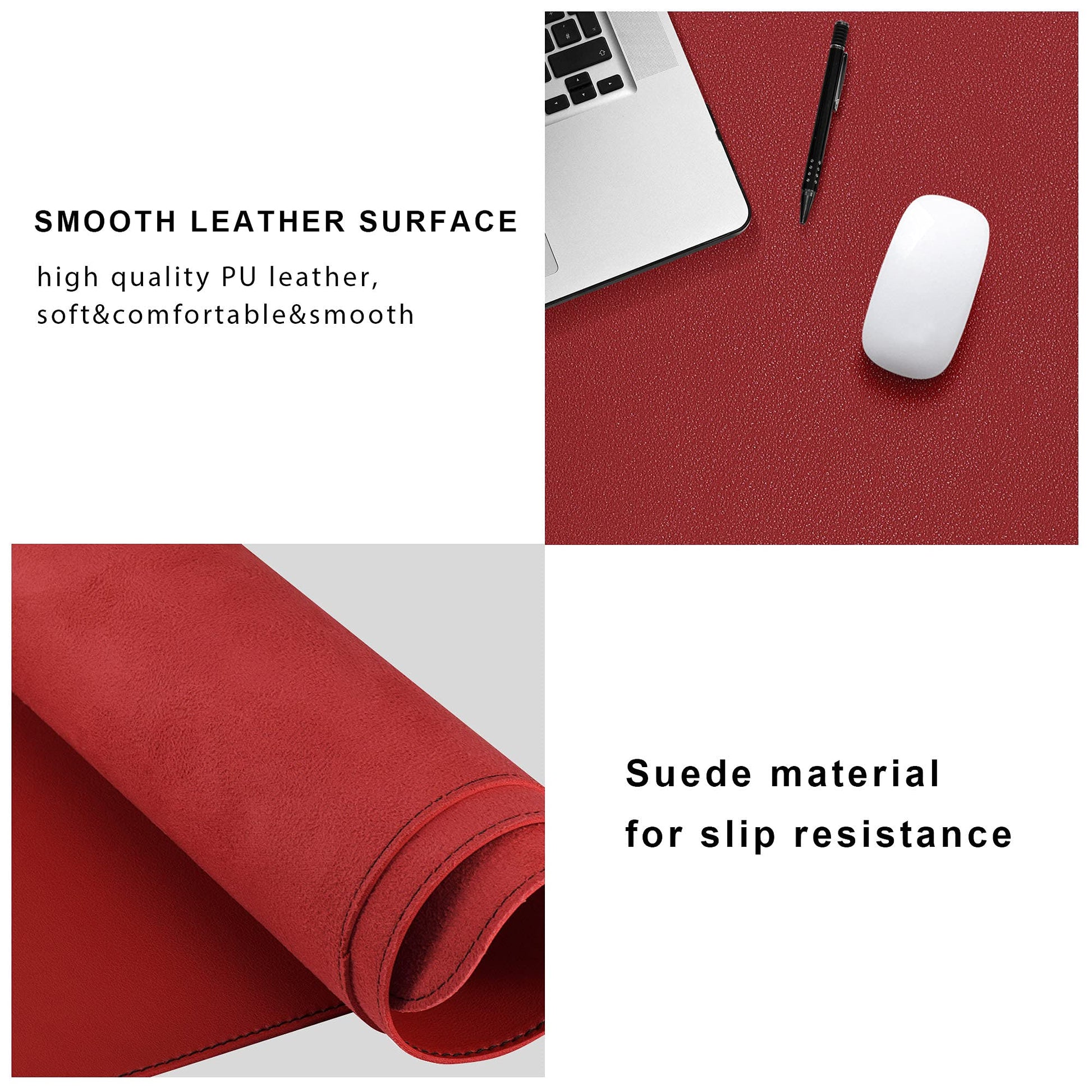 ZORESYN PU Leather Desk Mat 78.7 x 35.4 Inch Red