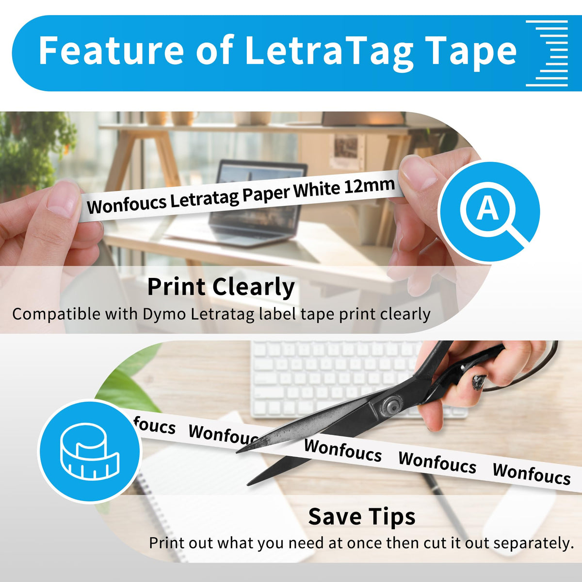 20-Pack Wonfoucs Label Tape Replace for Dymo LetraTag White Paper Refill