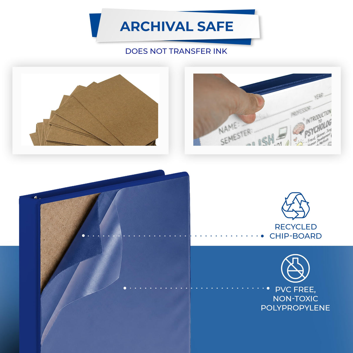 Samsill Durable 1 inch 3 Ring Binder, D Ring Binder, 100% Recycled Chipboard, Blue, 12 Pack