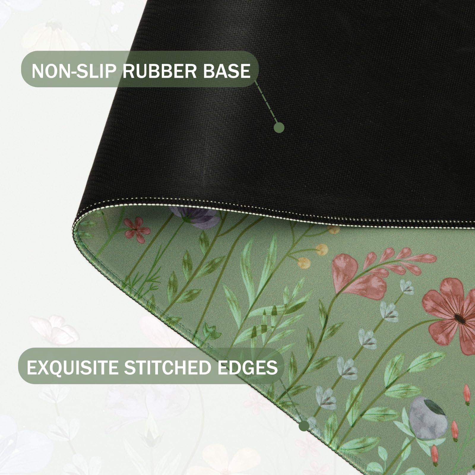 L-SPOUTTO Green Floral Desk Mat for Keyboard and Mouse,XXL Large Mouse Pad
