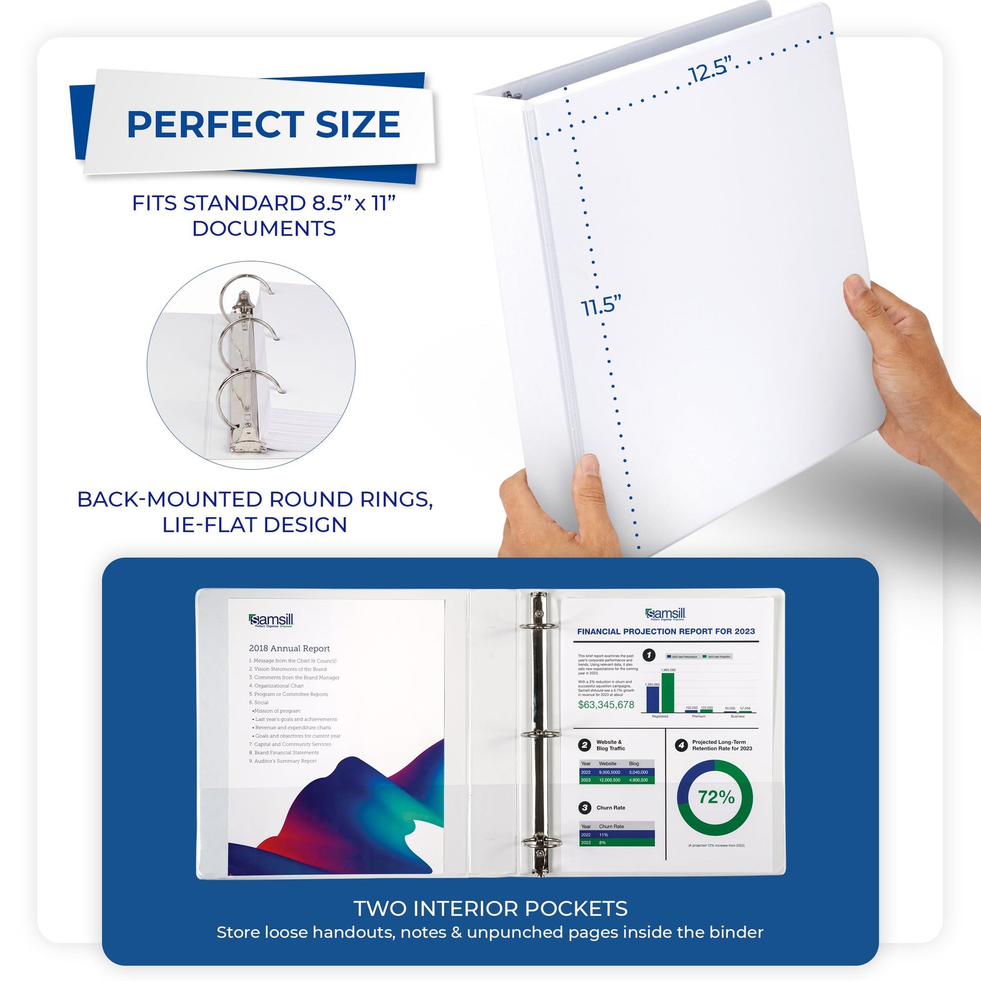 Samsill 2 Inch 3 Ring Binders, Economy Round Ring, Clear View Cover, 425 Sheet Capacity - for