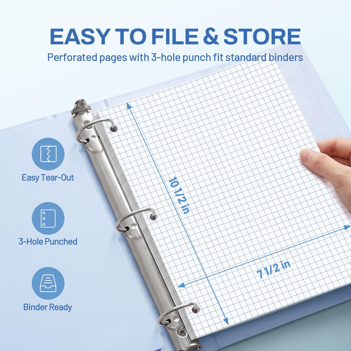 SUNEE Spiral Notebook, 1-Subject, Graph Ruled Paper, 8" x 10-1/2", 100 Sheets per Notebook, 3-Hole