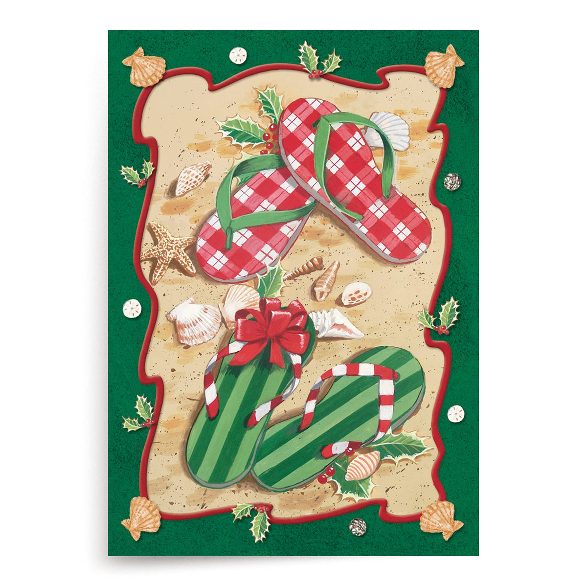 Red Farm Studios Festive Green and Red Flip Flops Box of 18 Warm Weather Christmas Cards