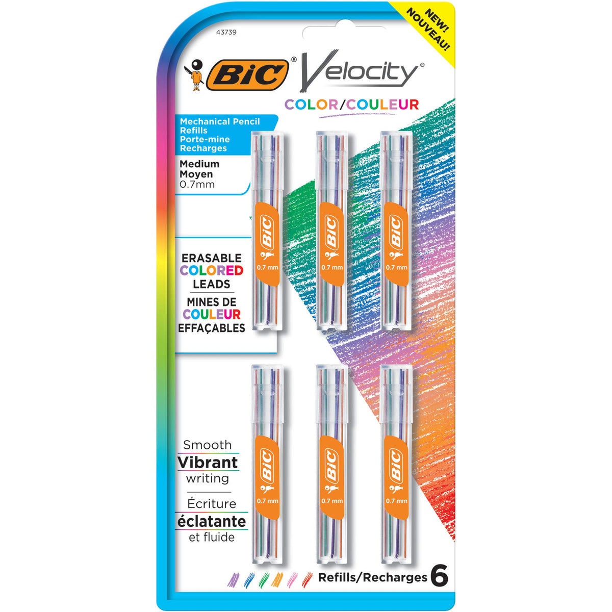 BIC Velocity Colored Lead Mechanical Pencil Refills, 36-Count, Medium Point