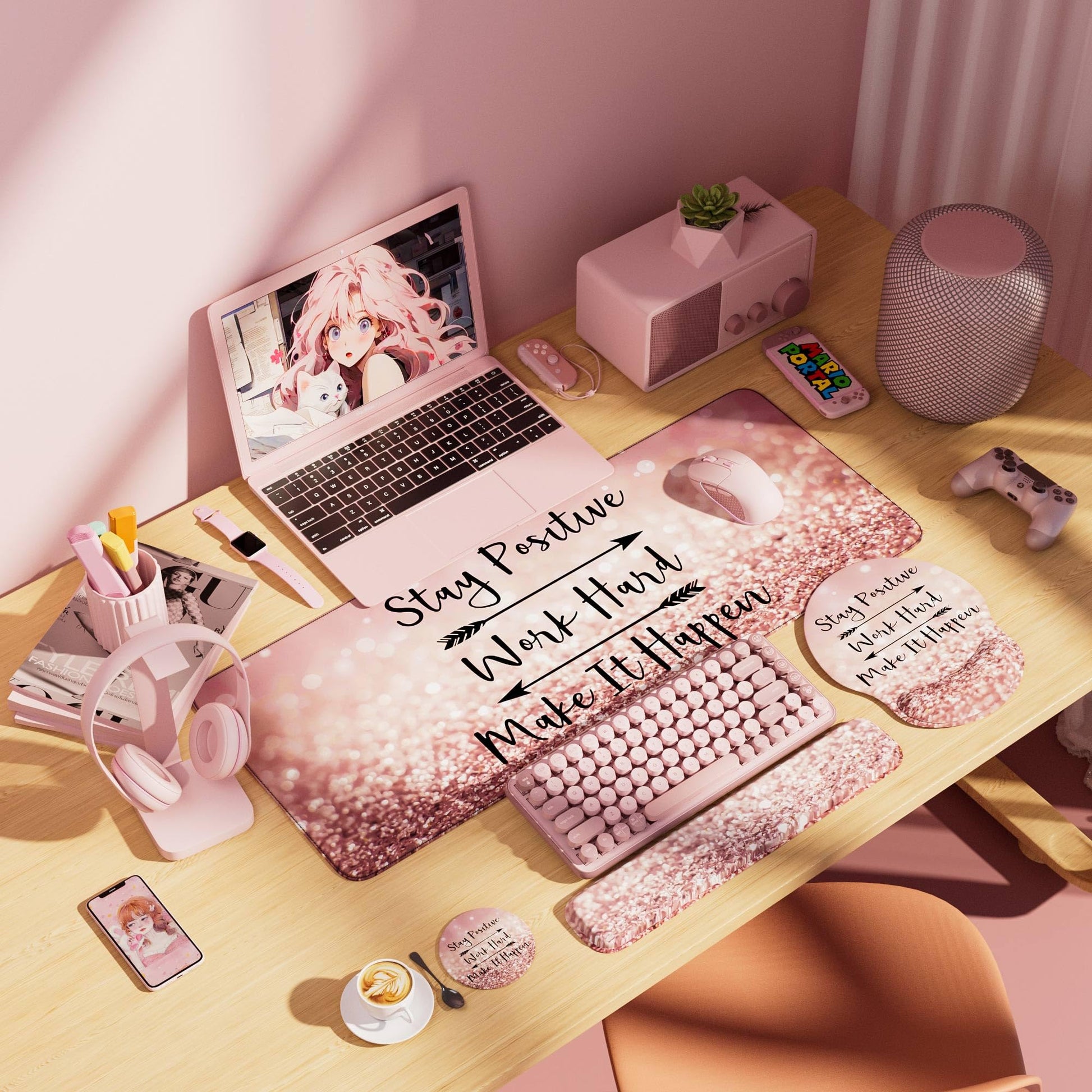VINEBURY Desk Mat Set Keyboard and Mouse Pad with Wrist Rest Support