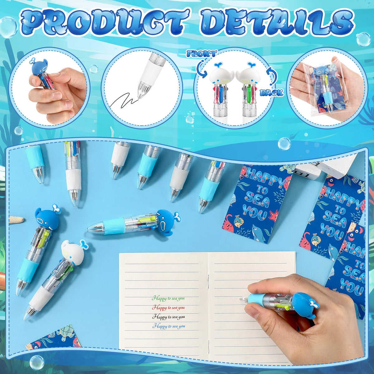 Sayglossy 24 Sets Ocean Whale Party Favor Pens Gifts Bulk with Cards