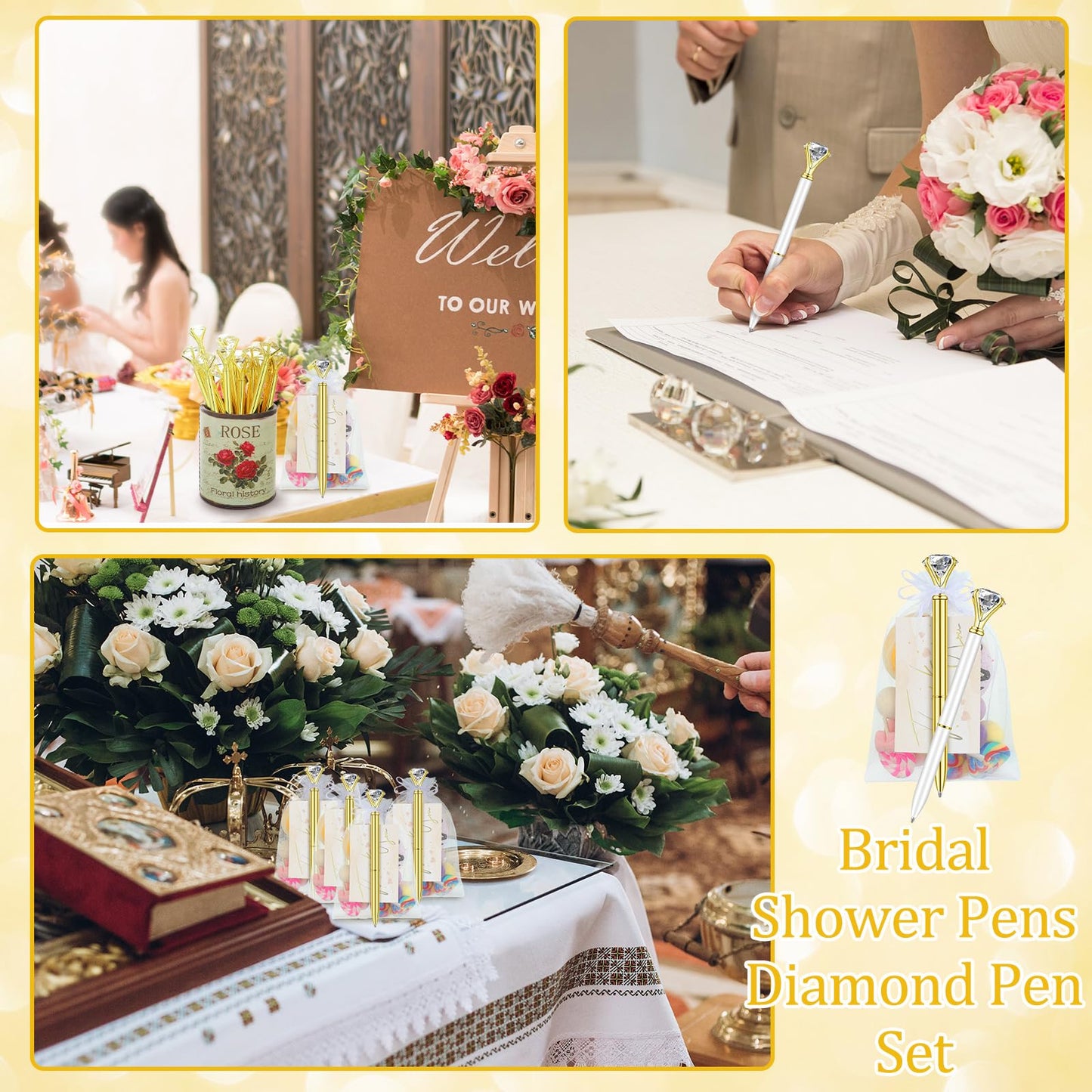 Yeaqee 91 Pcs Bridal Shower Pens Set, Gold, White, Classic Style