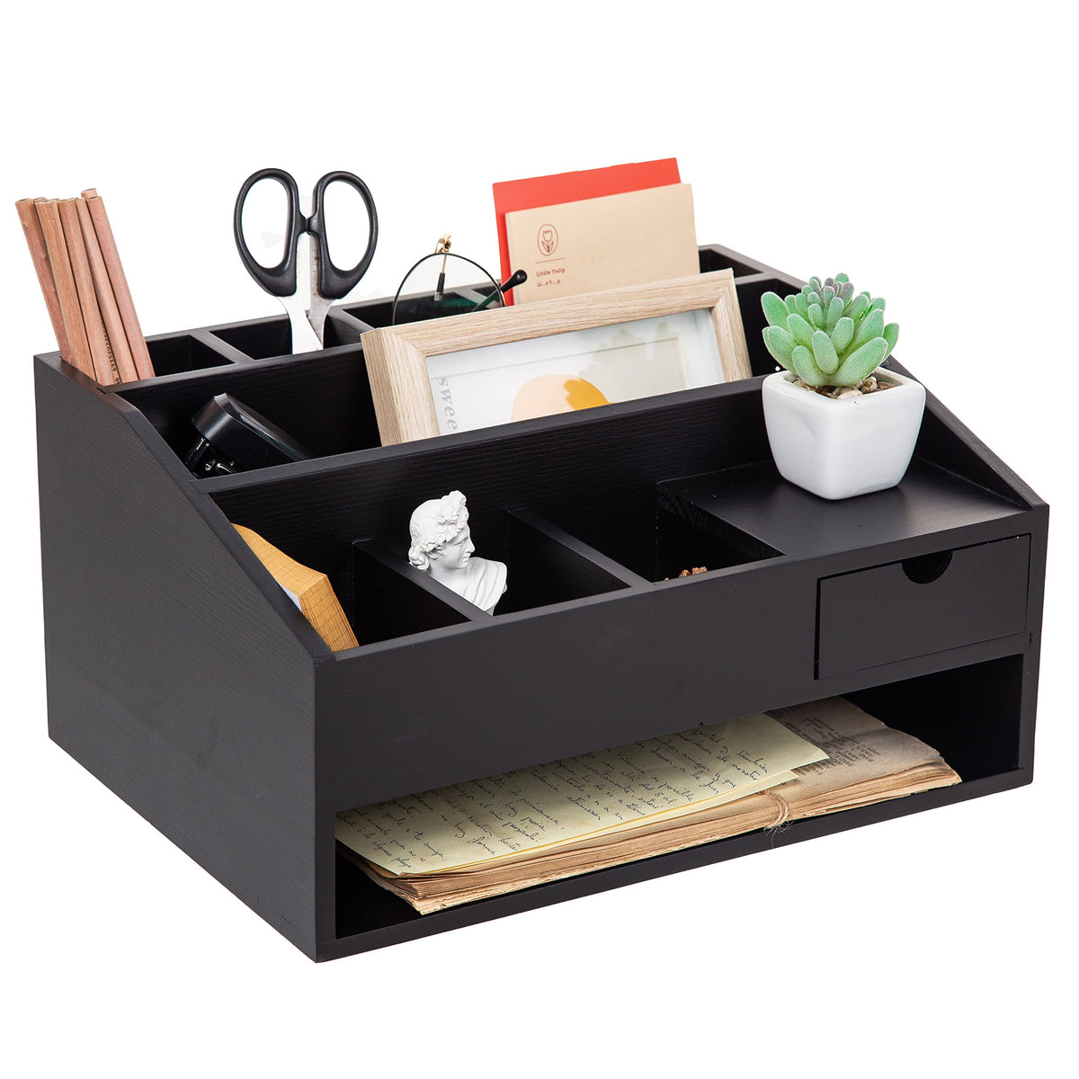 Wood Desk Drawer Organizers with File Organizer Pen holder Office Decor combo for Desk Organization