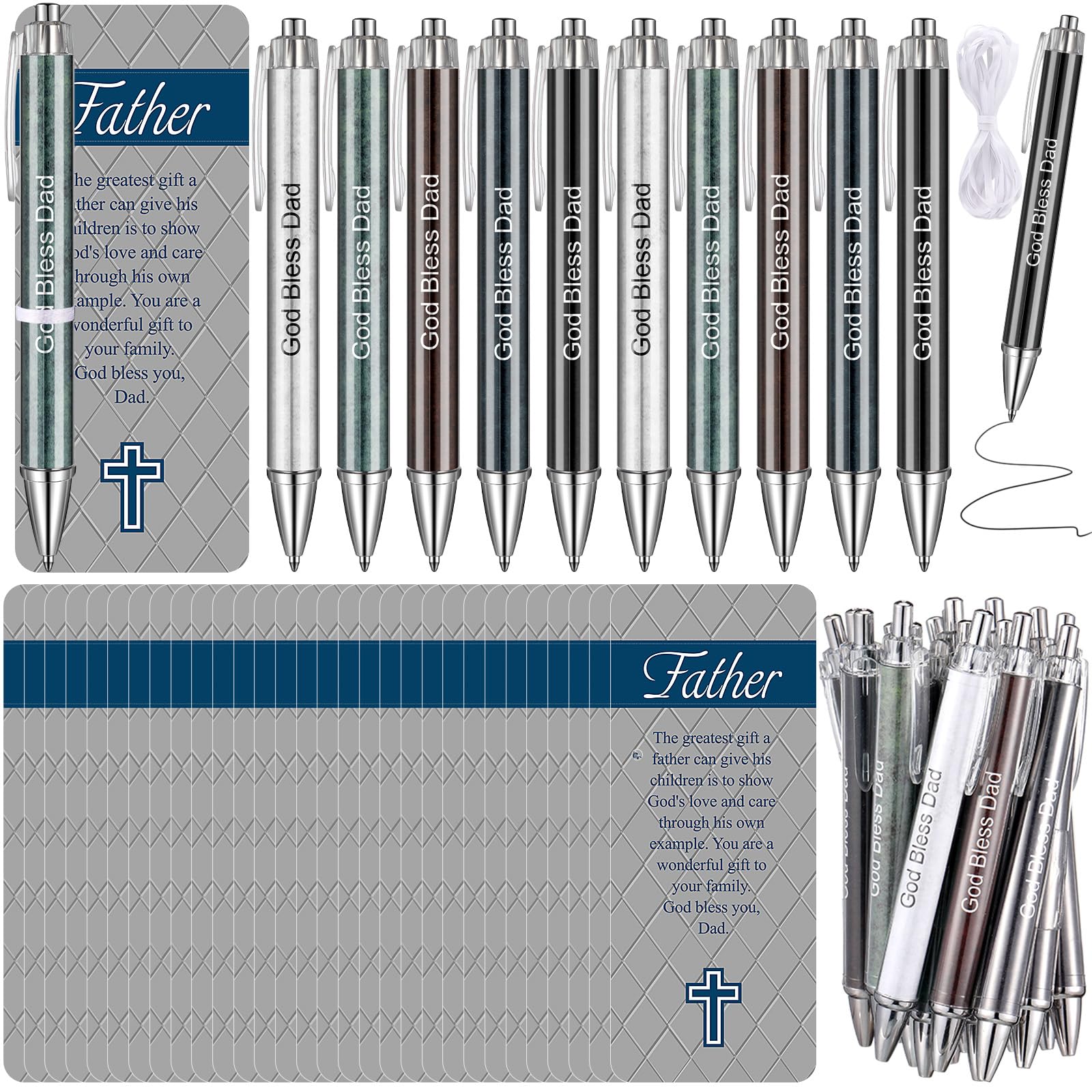 Sayglossy 60 Pcs Christian Father's Day Gift Bulk Include 30 God Bless Dad Ballpoint Pens,30