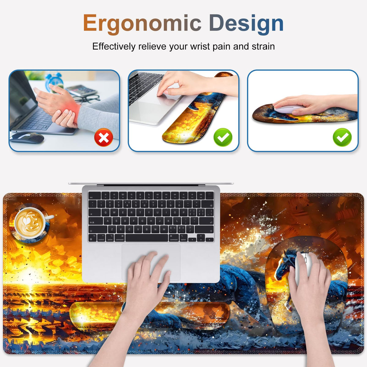 Large Mouse Pad, Keyboard Wrist Rest Set, Ergonomic Mouse Pad with Wrist Support, Desk Mat with