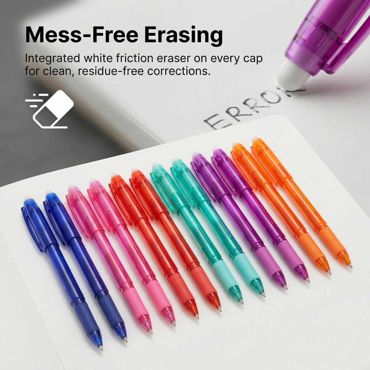 Volcanics Erasable Gel Pens, 0.7mm Medium Point, 6 Colors, 36 Pack