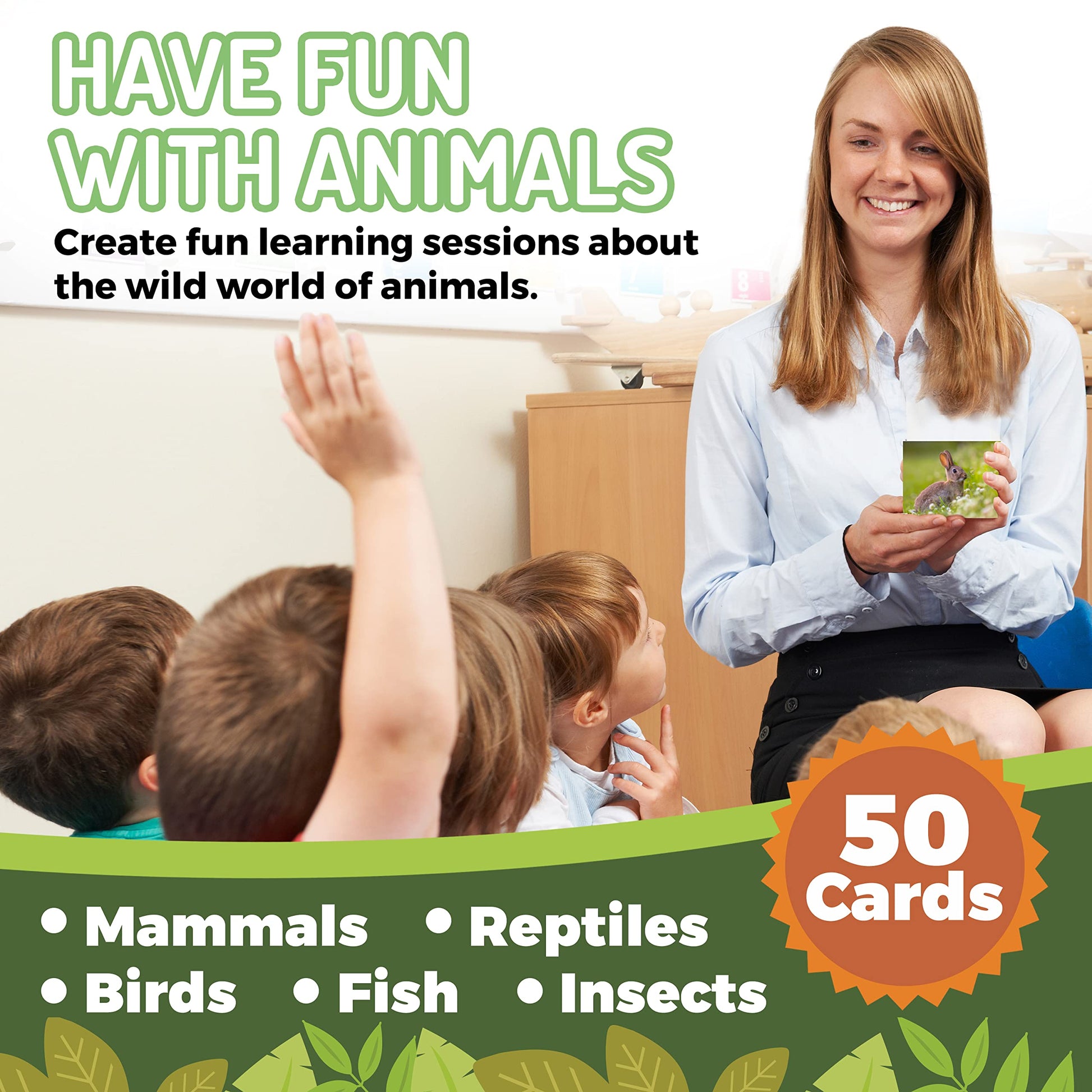 CreateFun 50 Animal Flash Cards - Realistic Photos for Speech Therapy ESL