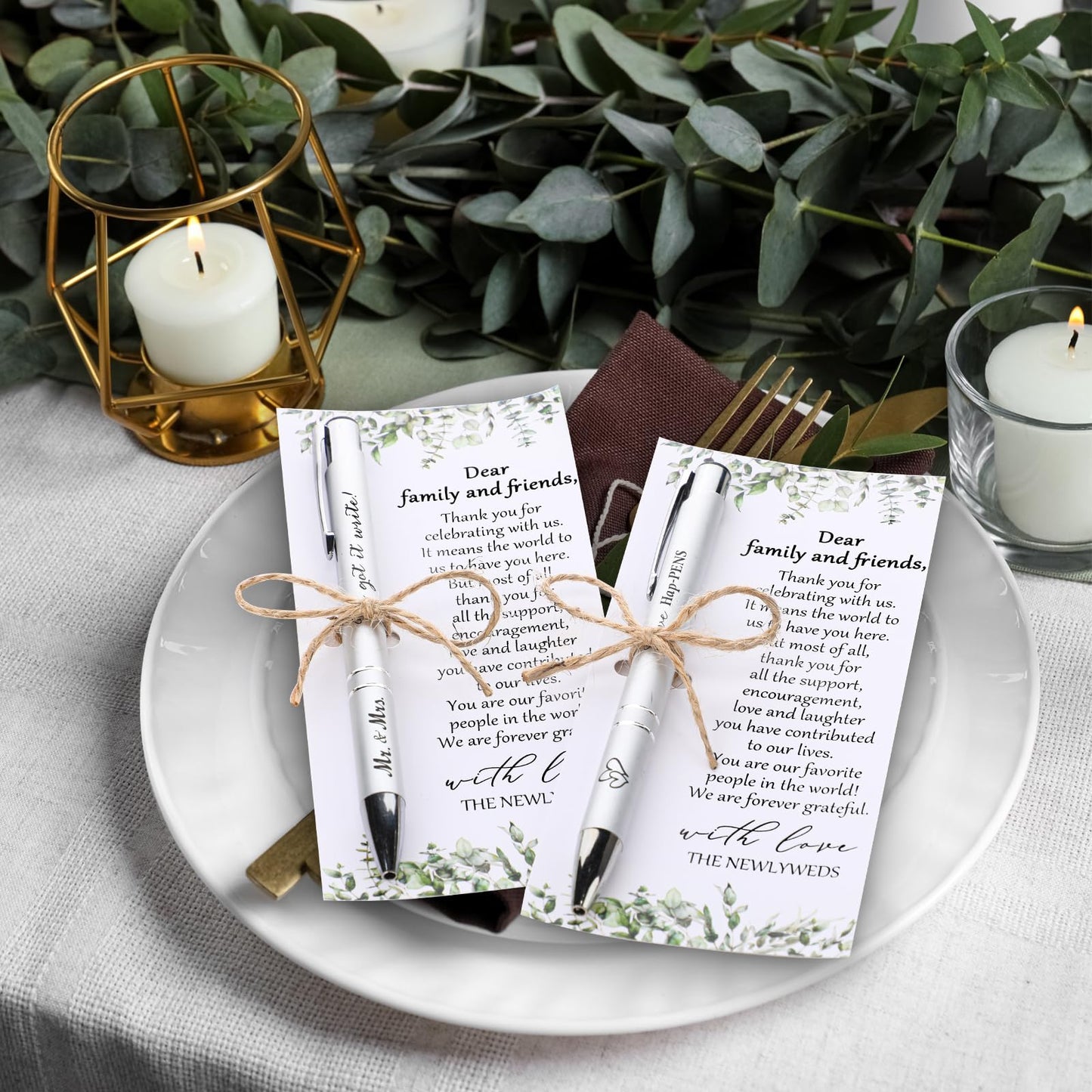 Humyoun 50 Set Wedding Pens Botanical Wedding Favors with Thank You Cards