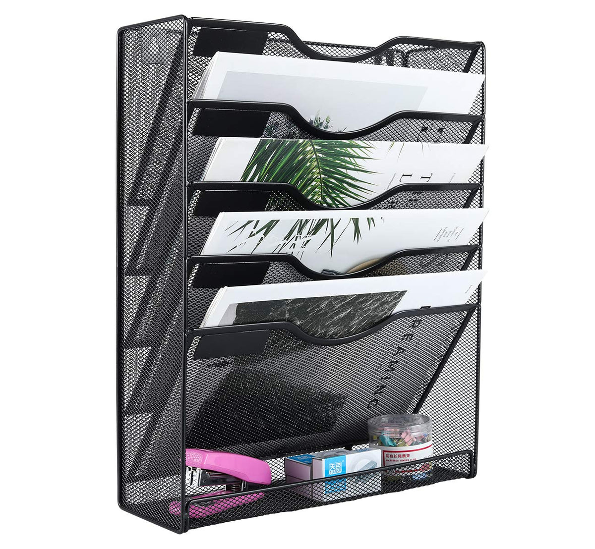 EasyPAG 5 Tier Wall File Holder Mesh Hanging Folder Organizer with Classify Label, Versatile Desk