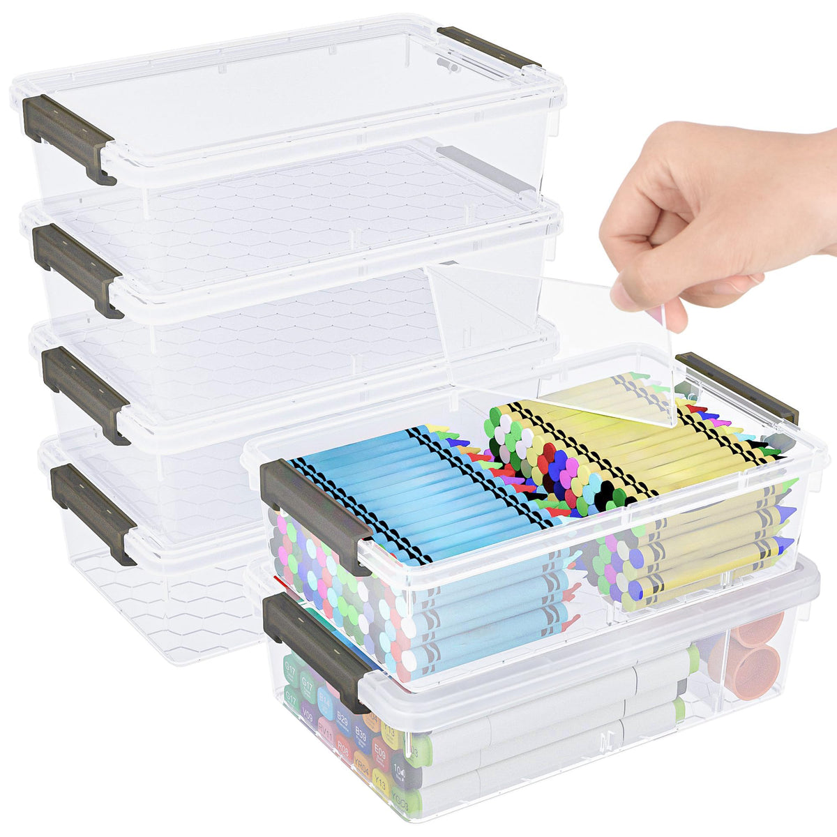 GEOPHIA 6 Pack Extra Large Pencil Box with Removable Divider, Thickened Pencil Case Bulk, Clear
