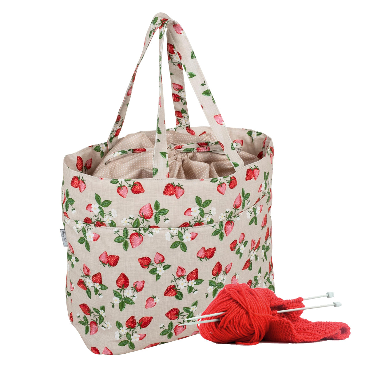 Hobby Gift Drawstring Project Bag Cotton Storage Tote for Yarn Knitting Crochet Sewing and Craft