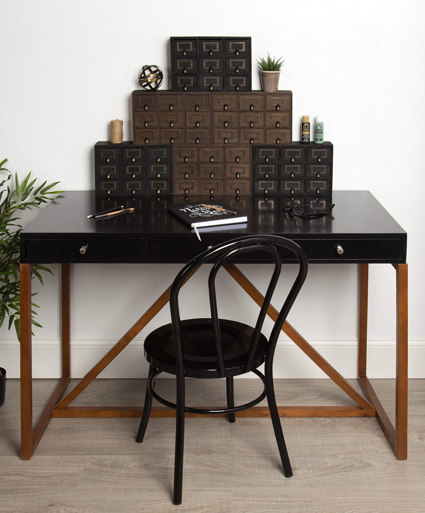Kate and Laurel Apothecary Wood Desk Drawer Set, 9 Drawers, Rustic Black