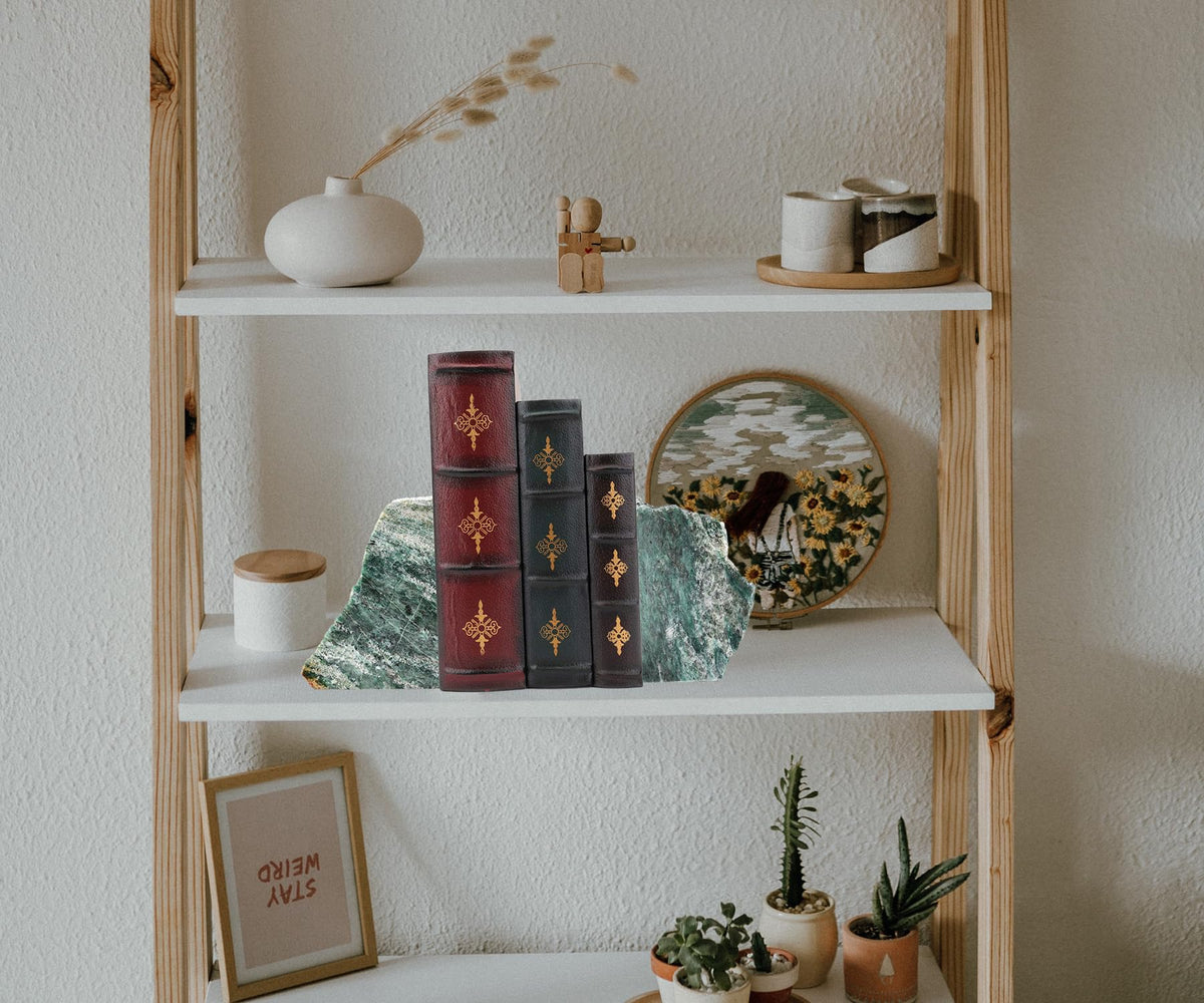 AMOYSTONE Green Mica Stone Bookends for Kitchen Counter Decor