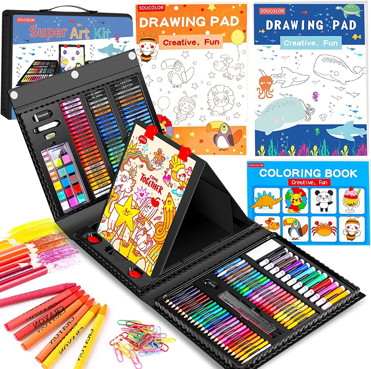 Soucolor 283 Pcs Art Supplies Drawing Set Easel Pads, Coloring Book Gift