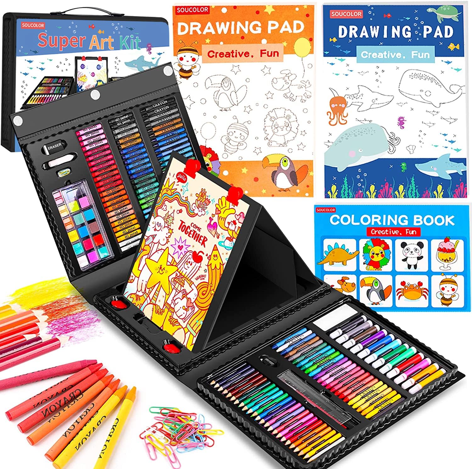 Soucolor 283 Pcs Art Supplies Drawing Set Easel Pads, Coloring Book Gift