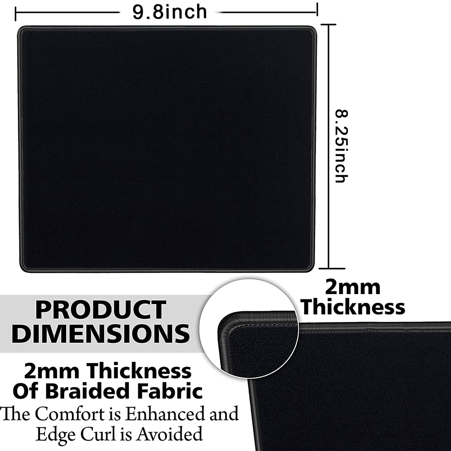 SaiTech IT 20-Pack Mouse Pads, Stitched Edges, Non-Slip Base, Black
