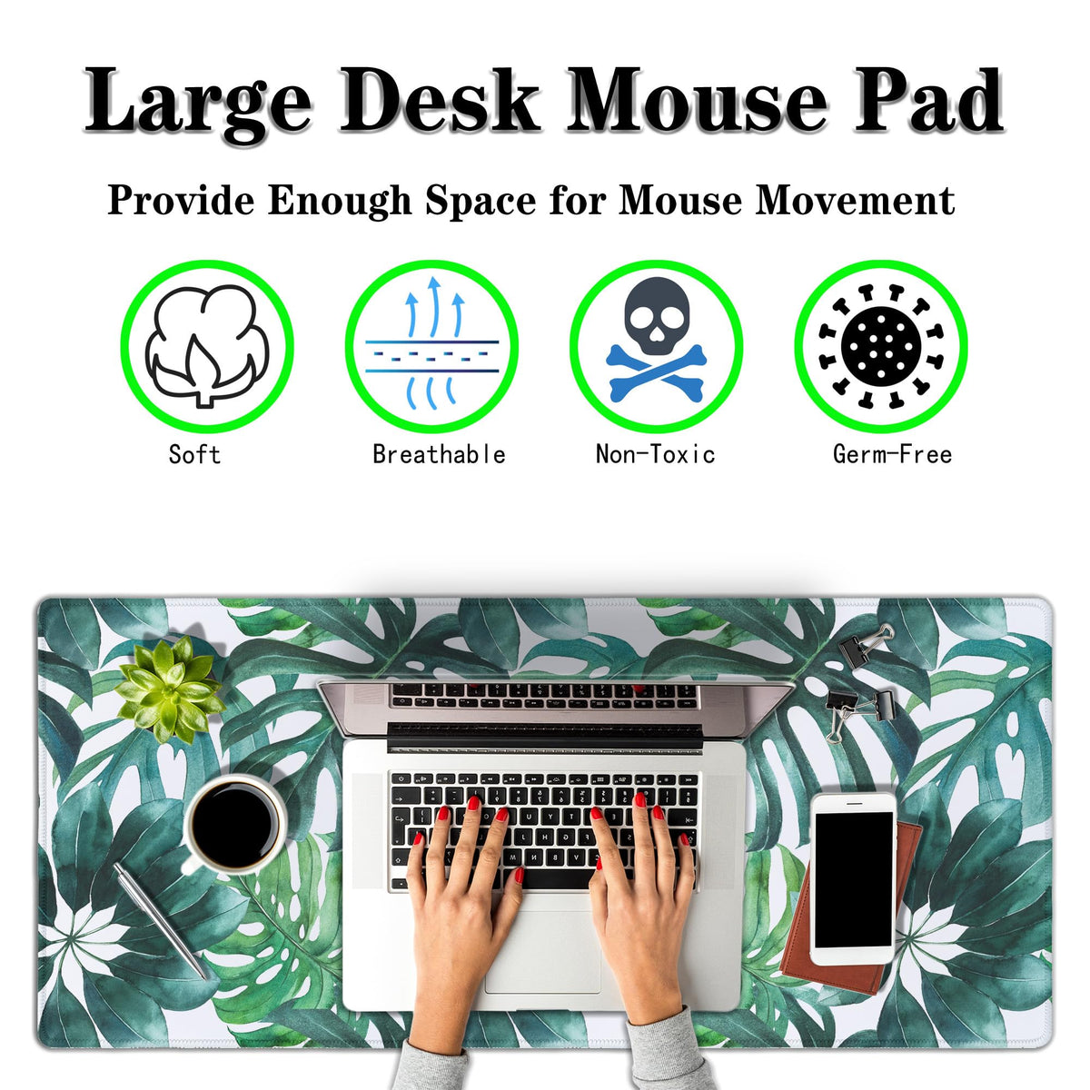 Samgula Large Mouse Pad Green Desktop Mat, Gaming Mouse Pads Computer Mats, Full Desk Mat