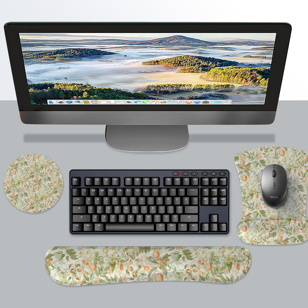 RICHEN Mouse Pad and Keyboard Wrist Rest, 3-in-1 Computer Mousepad and Coaster Set, Non-Slip