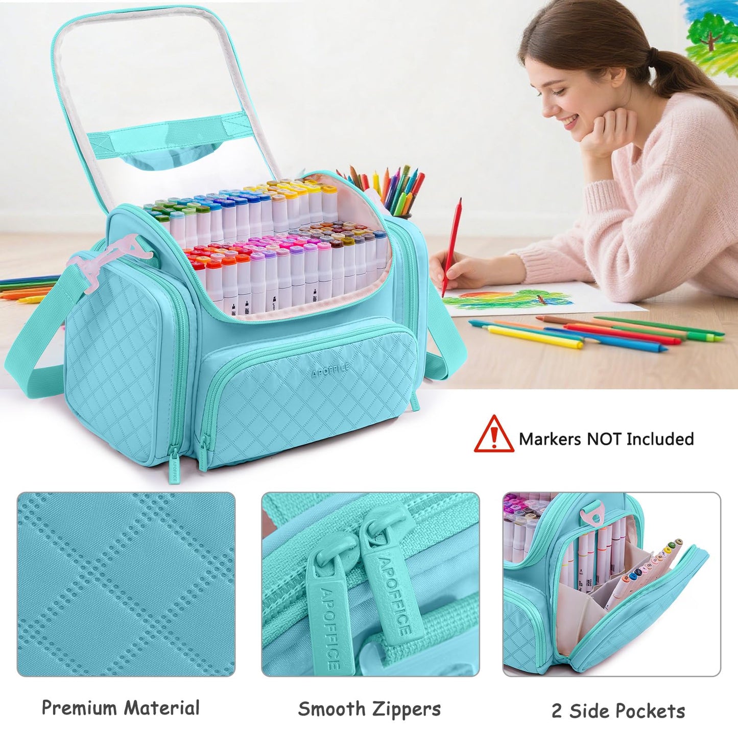 Large Marker Organizer Case for Up to 300 Markers, Marker Storage Bag