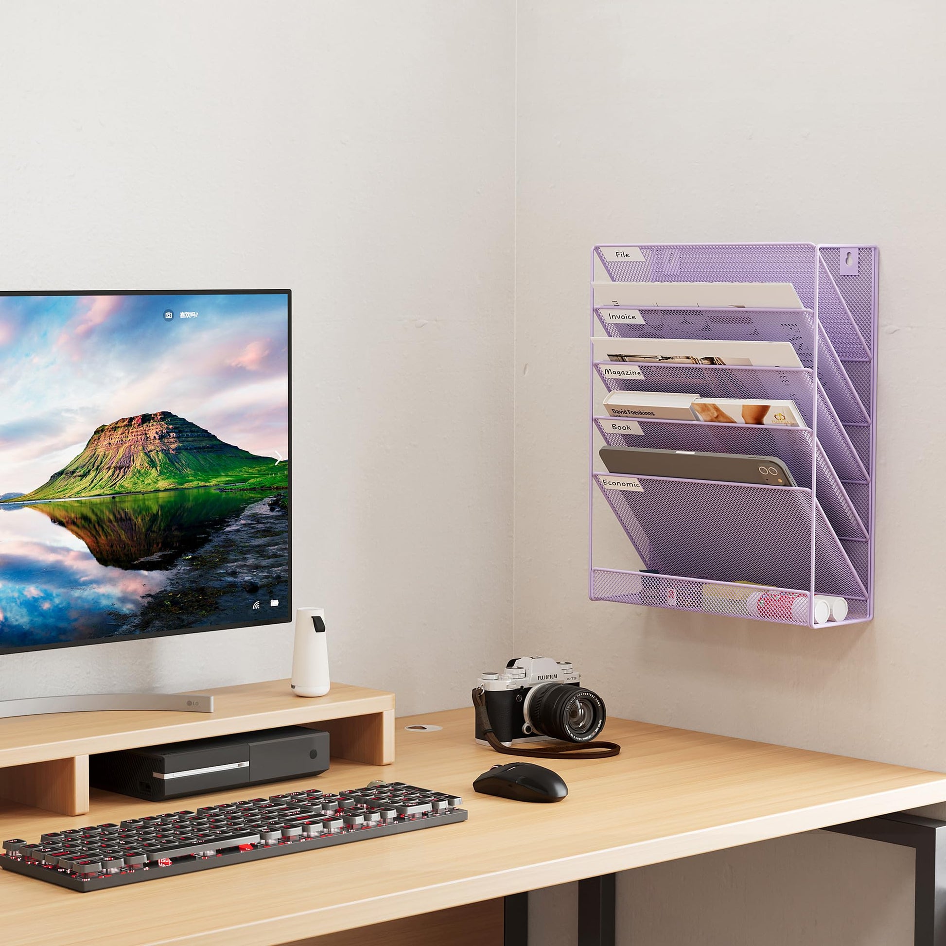EasyPAG 5 Tier Wall File Holder, Mesh Hanging Folder Organizer with Classify Label, Versatile Desk