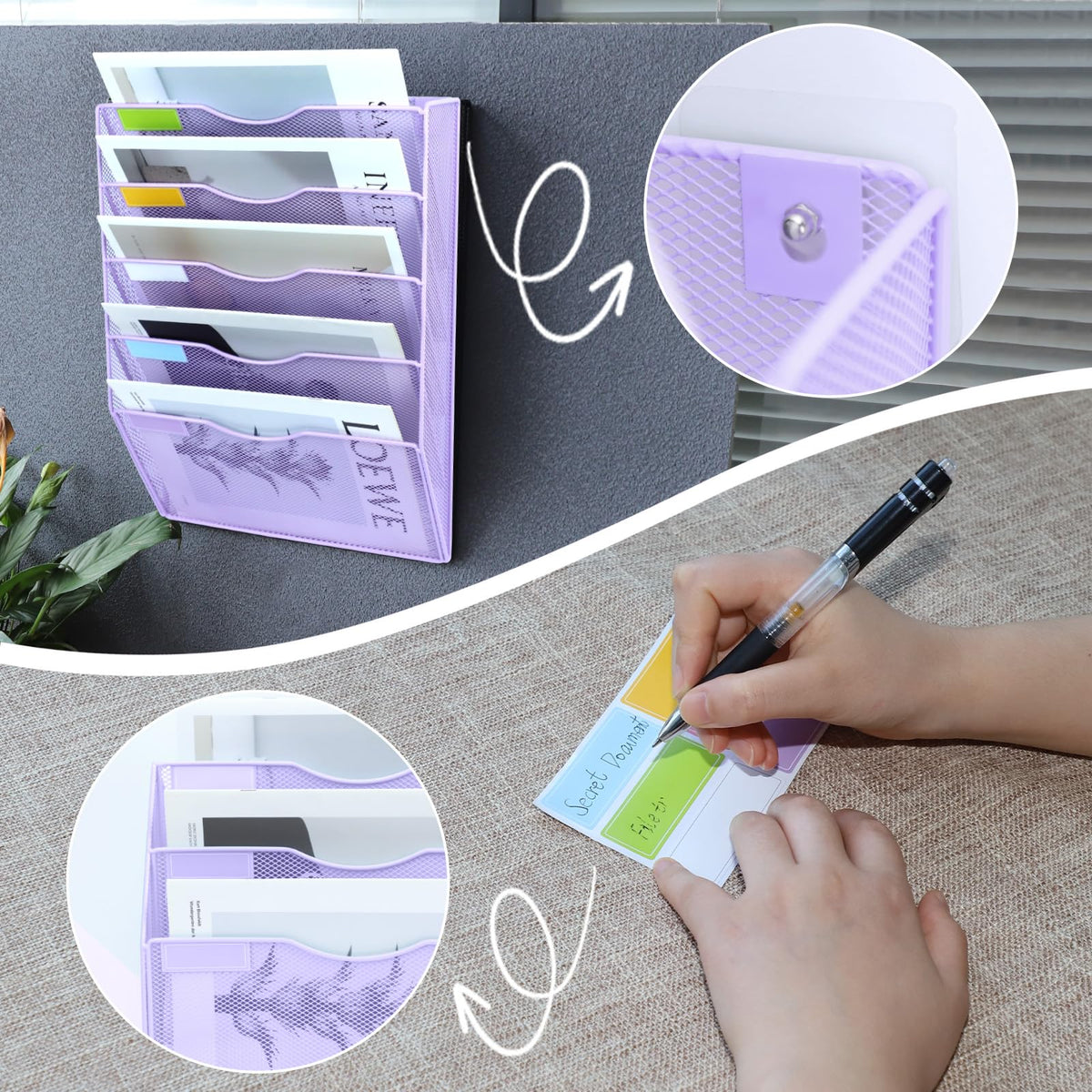 ideallife 5 Pockets Mesh Wall File Holder Organizer Office Hanging File Folder Magazine Rack