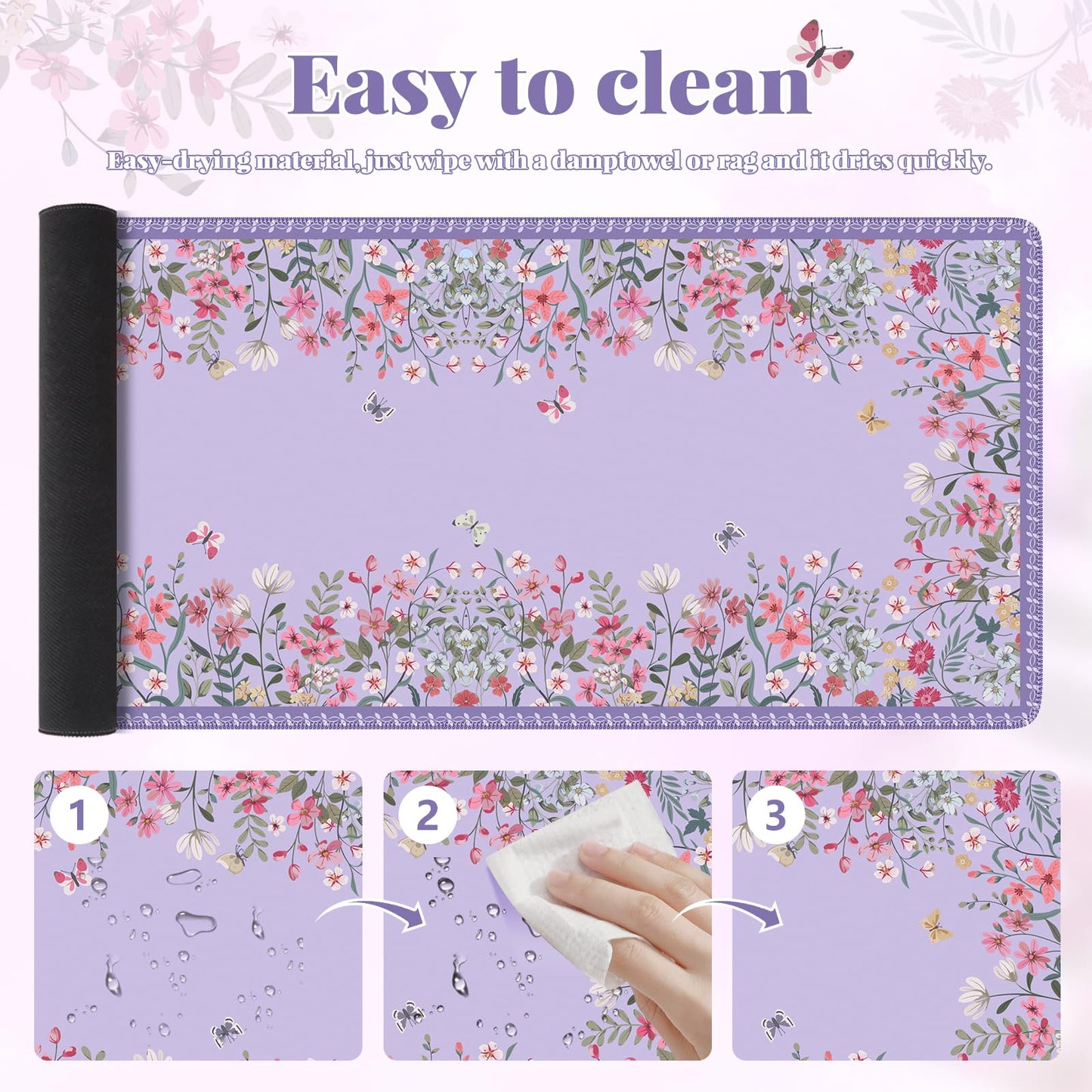 iCasso Large Desk Mat for Keyboard and Mouse,Cute Desk Pad,Purple