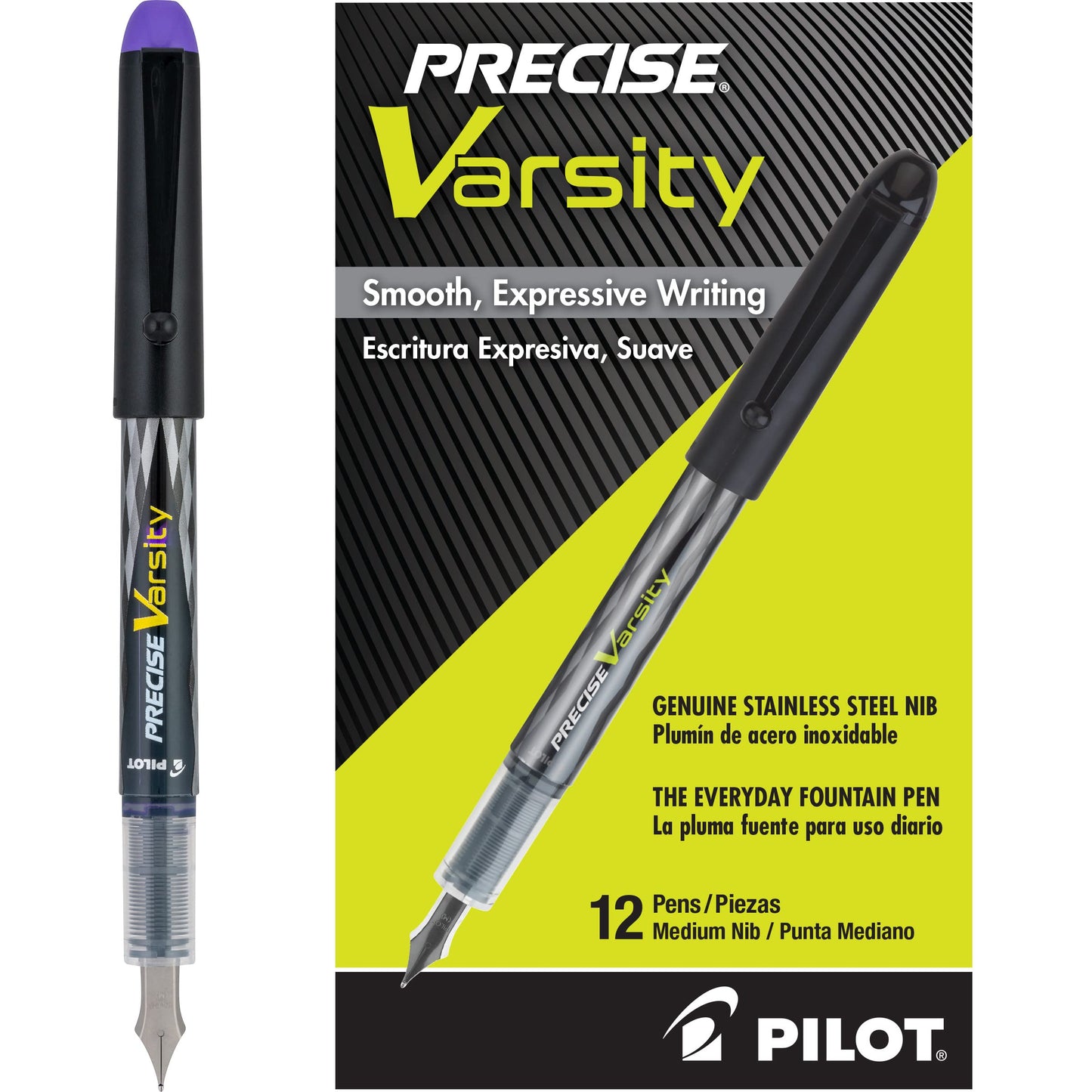 PILOT Precise Varsity Pre-Filled Fountain Pens, 1.0mm, Purple Ink, 12-Pack