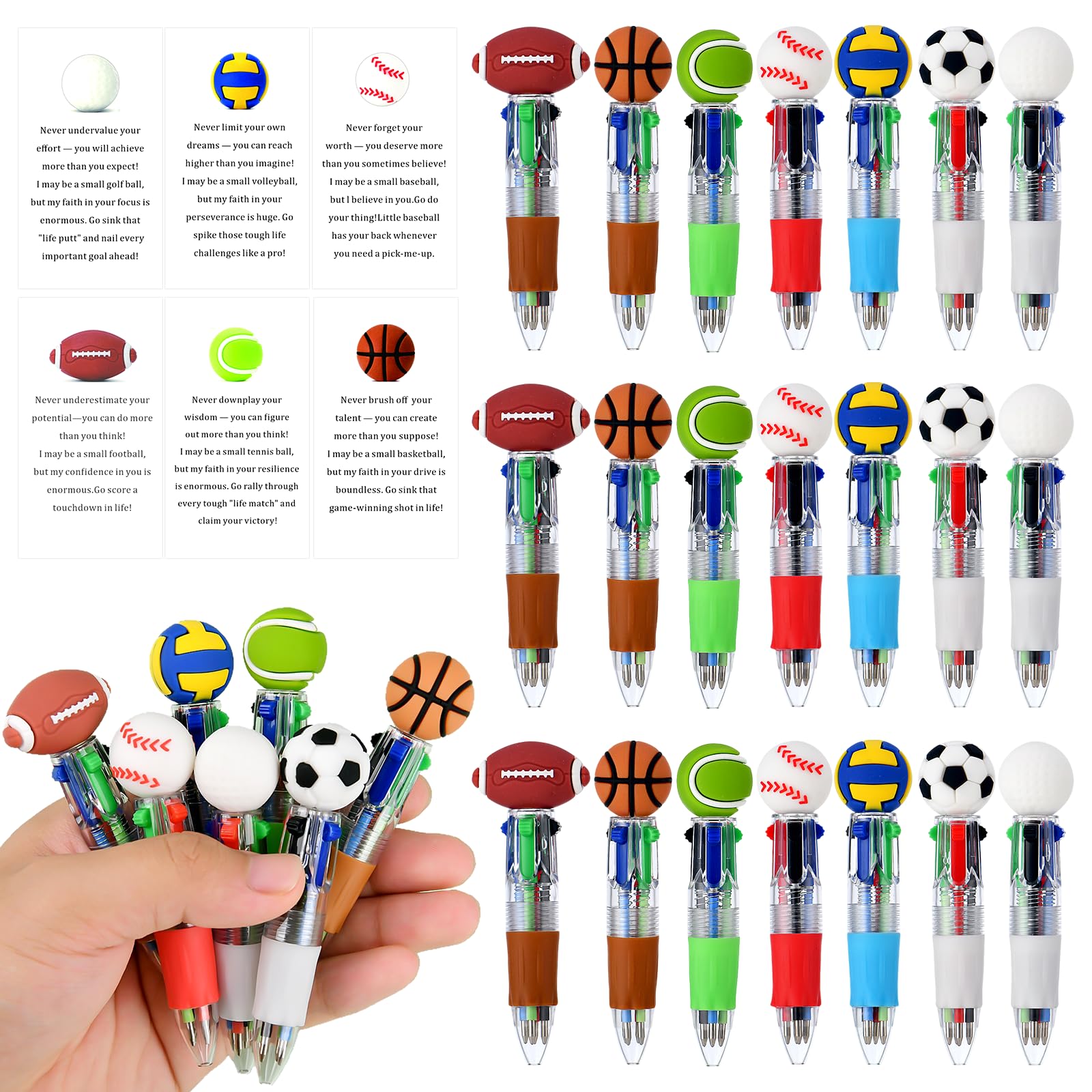 Scettar 28 Pack Sport Party Favors 4-in-1 Ballpoint Pens, 0.5mm Retractable Sport Theme Pens with