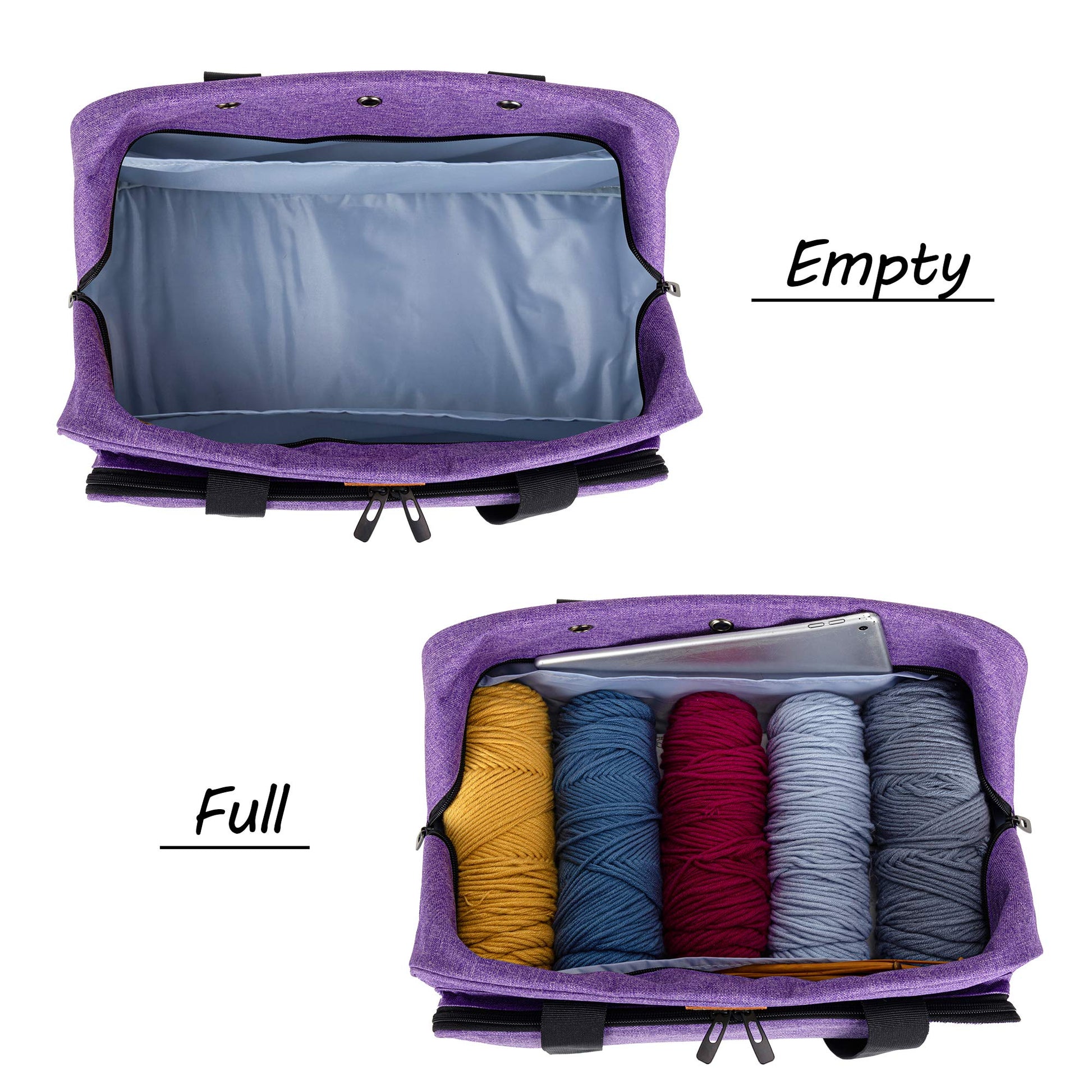 CURMIO Yarn Storage Bag for Crochet Hooks, Knitting Project, Purple