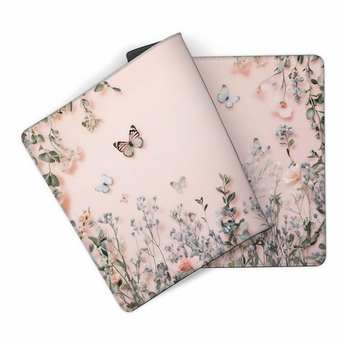 Cute Floral Aesthetic Wildflower Large Mouse Pad, Pink Macaron Desk Mat with Anti-Slip Base &