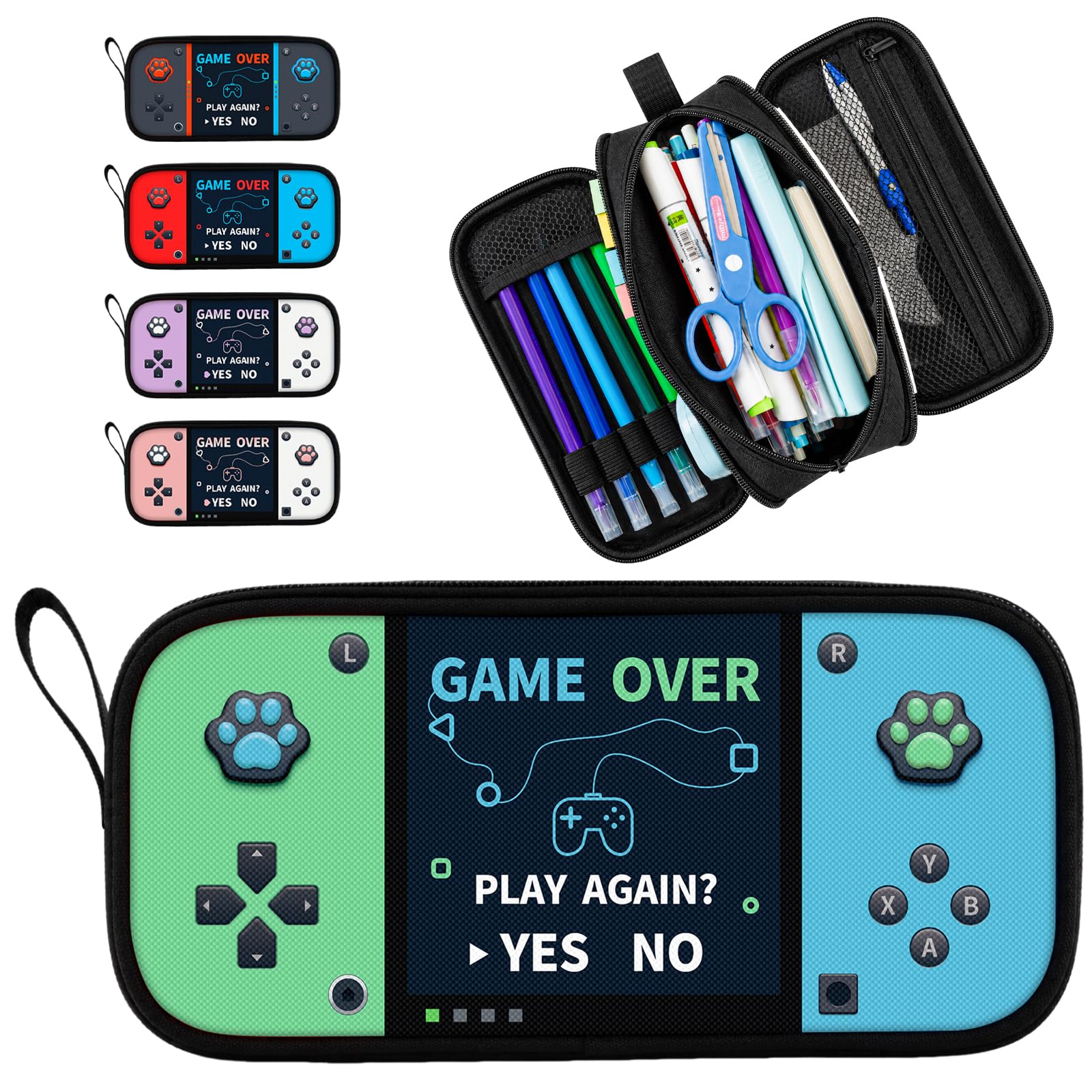Easozoom Game Controller Pencil Case for Boys Kids Teens, Large Capacity Pencil Pouch with 3