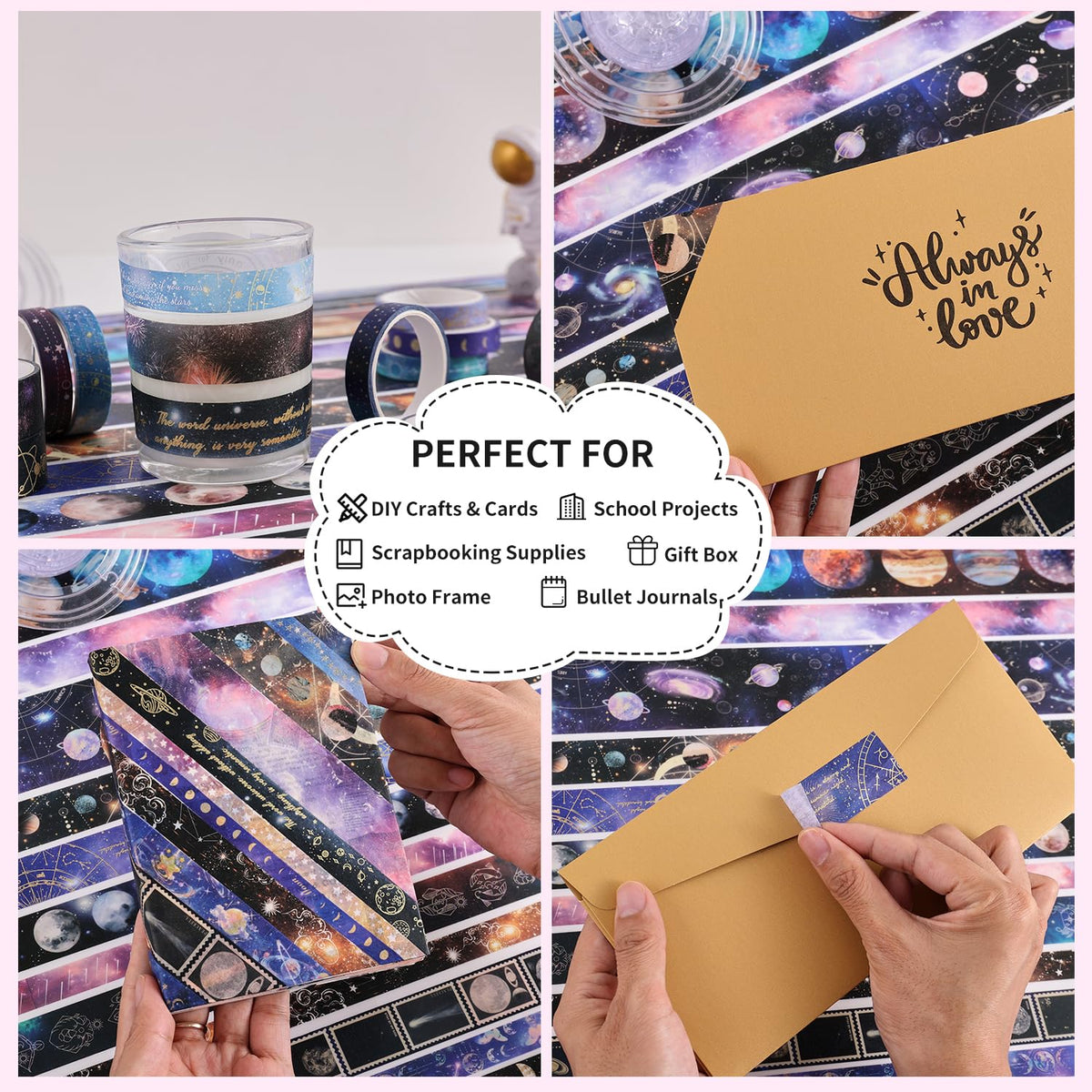 32 Rolls Washi Tape Set, Gold Foil Galaxy Decorative Masking Tape Constellation, Stars, Celestial