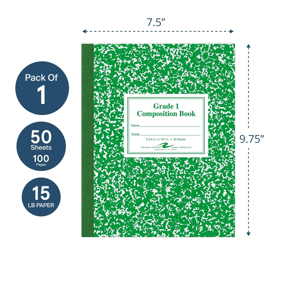 Roaring Spring Grade One Composition Book, 10 x 8 Inches, 50 Sheets (77920)