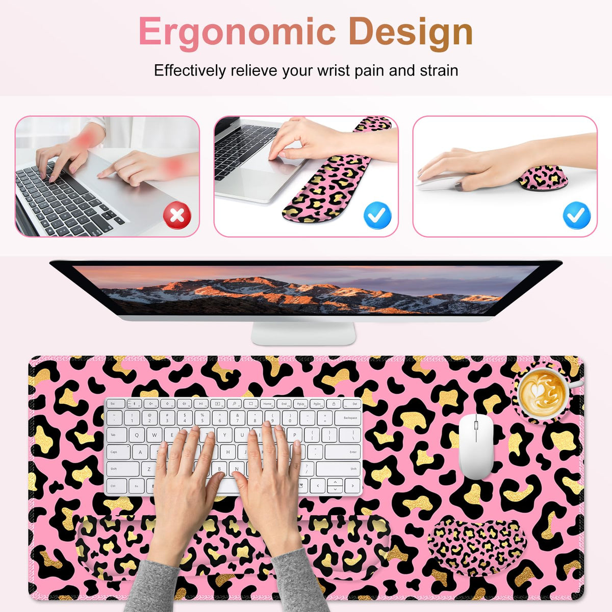 NXZGO Large Gaming Mouse Pad Set, 4 in 1 Extended Keyboard Desk Mat with Wrist Rest, PC Computer