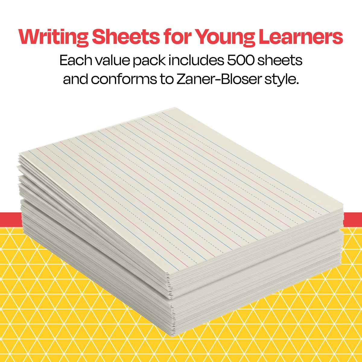 School Smart Zaner-Bloser Writing Paper, Handwriting Practice Lined Paper, Grade 1 Learning, 7/8