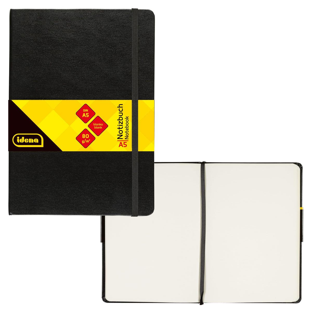 Idena 10054 Notebook DIN A5 Blank Paper Cream 192 Pages 80 g/m² Hard Cover in Black