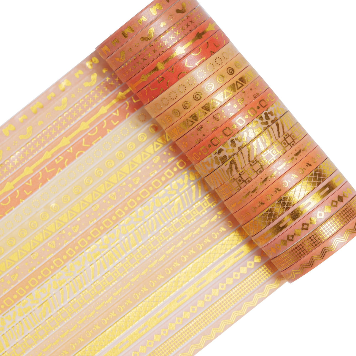 YUBX Skinny Gold Washi Tape Set Basic Foil Print Decorative Masking Tapes for Arts, DIY Crafts