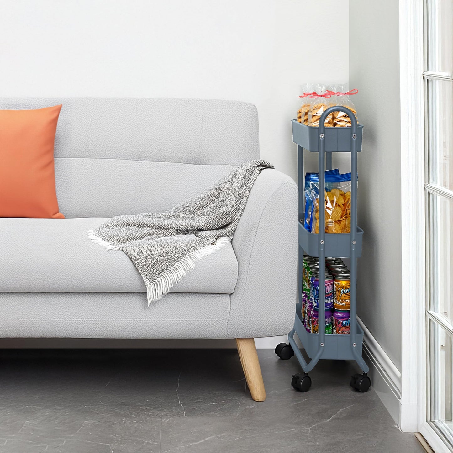 SunnyPoint Slim Rolling Storage Cart, 3 Tier Bathroom Storage Organizer Bathroom, Laundry Utility