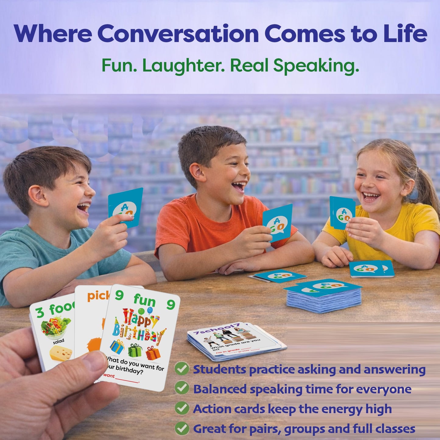 AGO QnA ESL Card Game for Learning English. 3 Level Box Set. Practice English Conversation Through