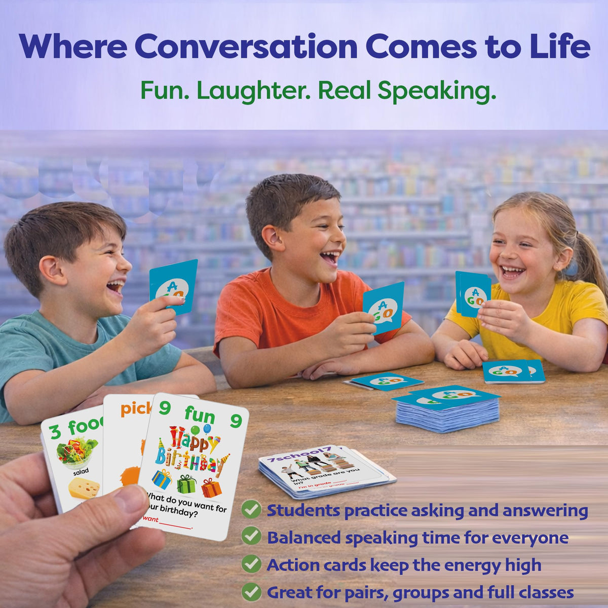 AGO QnA ESL Card Game for Learning English. 3 Level Box Set. Practice English Conversation Through