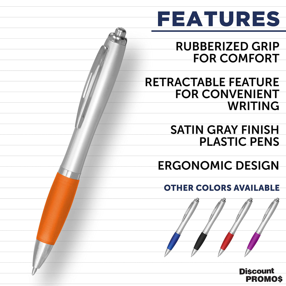 Personalized Ballpoint Pens with Rubber Grip and Black Ink, Pack of 10 by DISCOUNT PROMOS