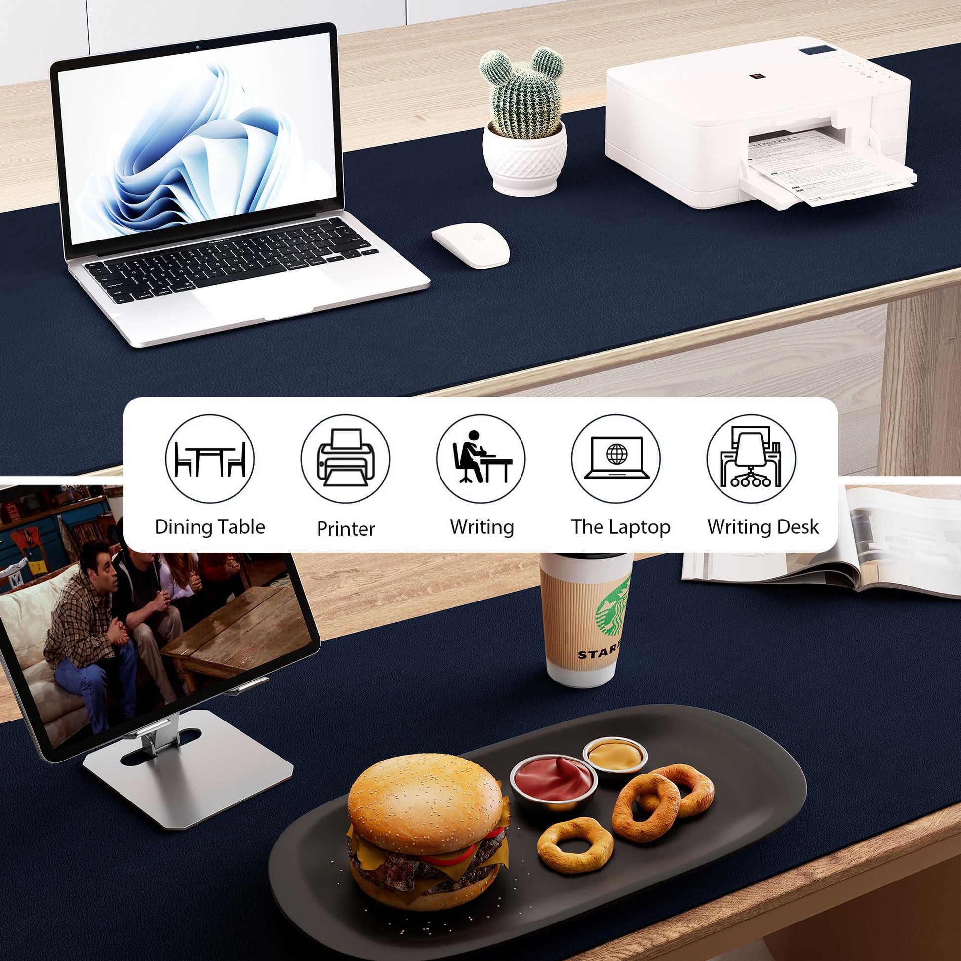 Aothia Leather Desk Pad Protector - Large Mouse Pad, Office Desk Mat, Non-Slip PU Leather Desk