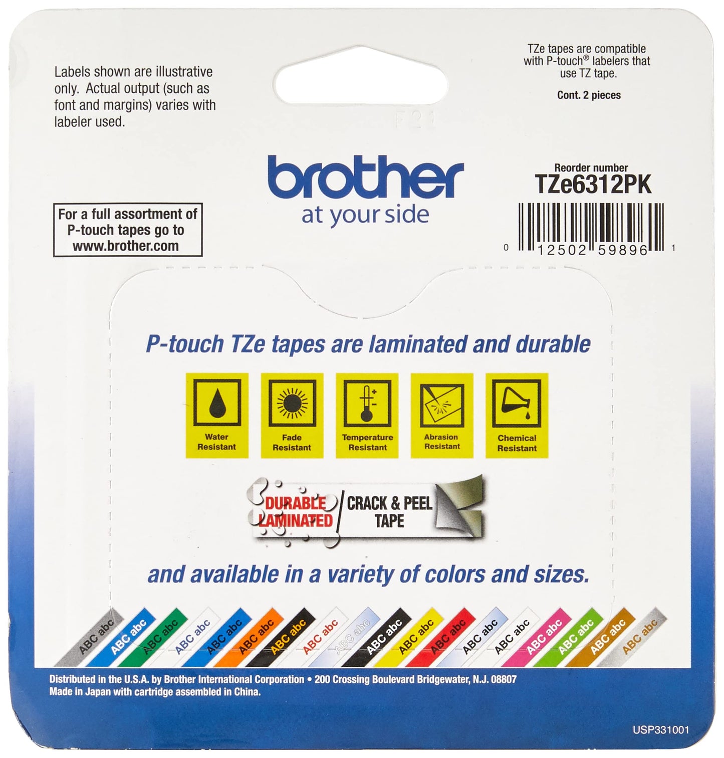 Brother Genuine P-Touch, TZe-6312Pk Tape ½” (12mm) 2-Pack Laminated P-Touch Tape, Black On Yellow