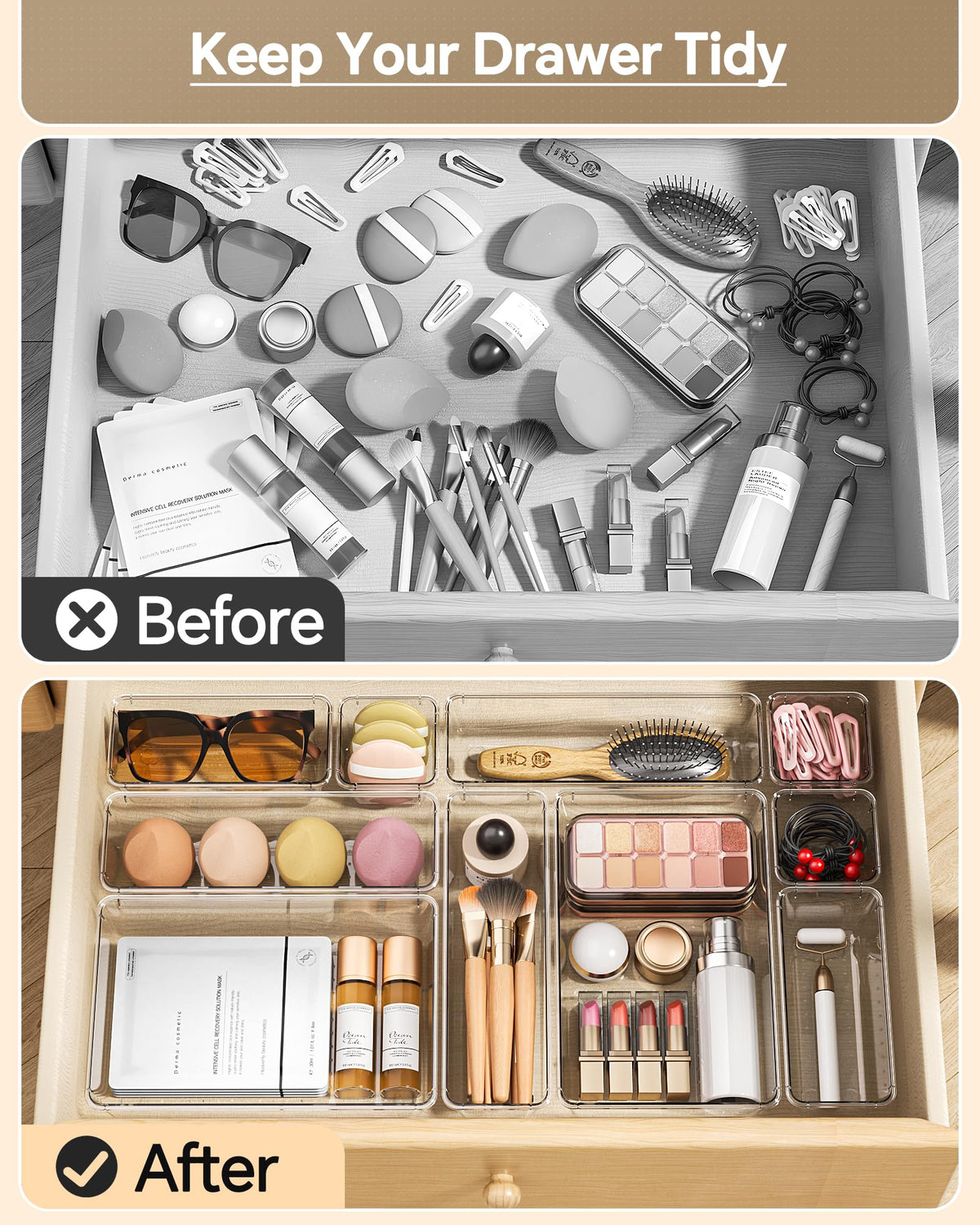 KEMETHY 25 PCS Plastic Drawer Organizers Set, 4 Sizes Vanity Organizer